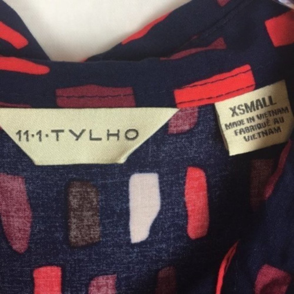 Anthro Tylho Shirtdress Full Skirt Pockets Navy XS - Picture 8 of 11